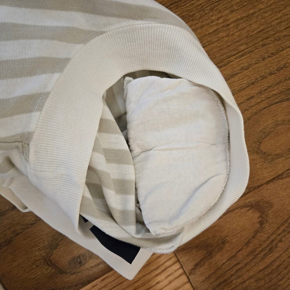 Vintage 80s Dockers Striped Shoulder Pad T-Shirt Boxy Tan White Cotton Knit L - Picture 5 of 6